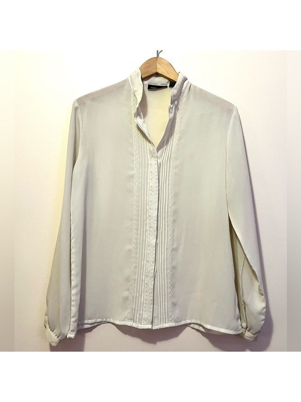 Romantic Cottagecore White Pintuck Blouse Sheer Embroidered Lace Victorian Top L